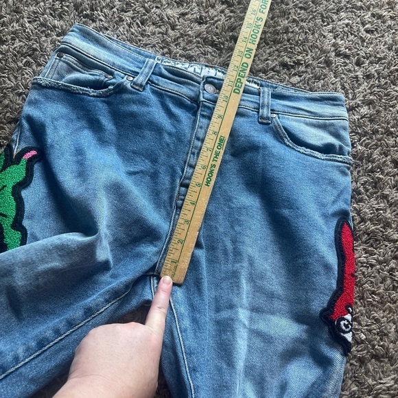 Ice cream Bill Breaker medium wash blue button fly patches distress jeans - Picture 10 of 15